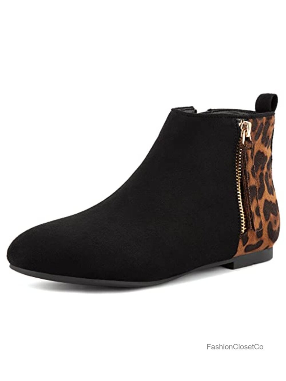 Women's Flat Ankle Boots Round Toe Side Zip Faux Suede Booties